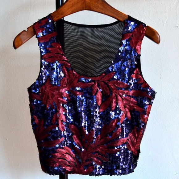 Sequin Tank Top Crop Top - Picture 2 of 8